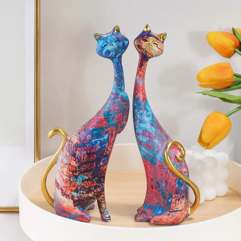 Colorful Cat Couple Sculptures Set – AuraOfTech