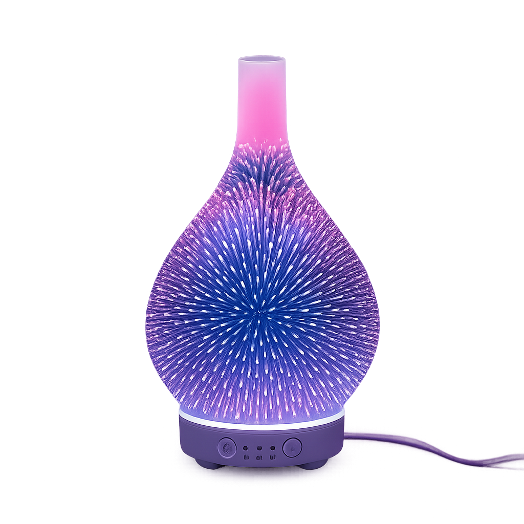 3D Fireworks Glass Essential Oil Diffuser, Ultrasonic Technology, Timer Settings – AuraOfTech