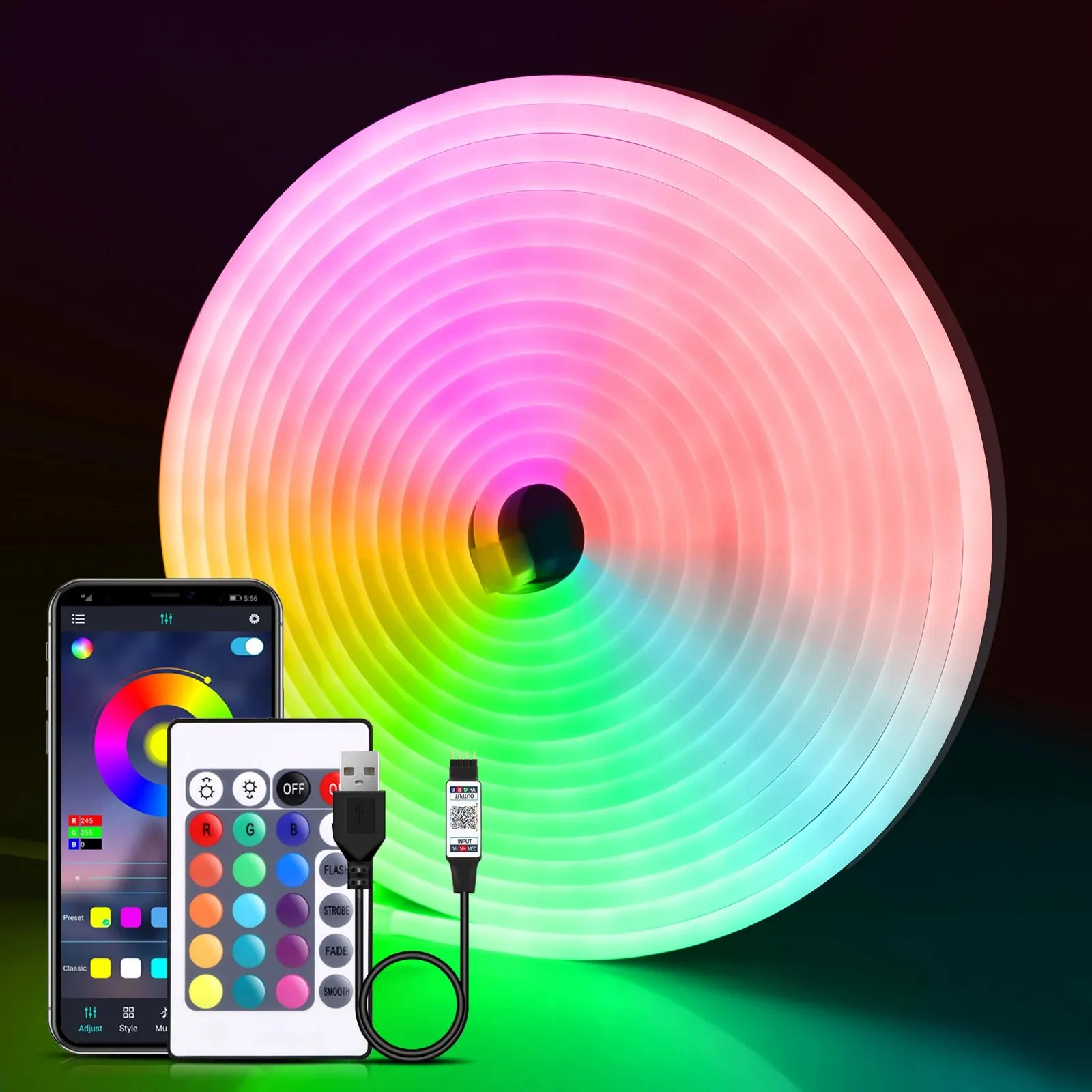 RGB Neon LED Strip, Bluetooth App Control, Versatile Decor – AuraOfTech