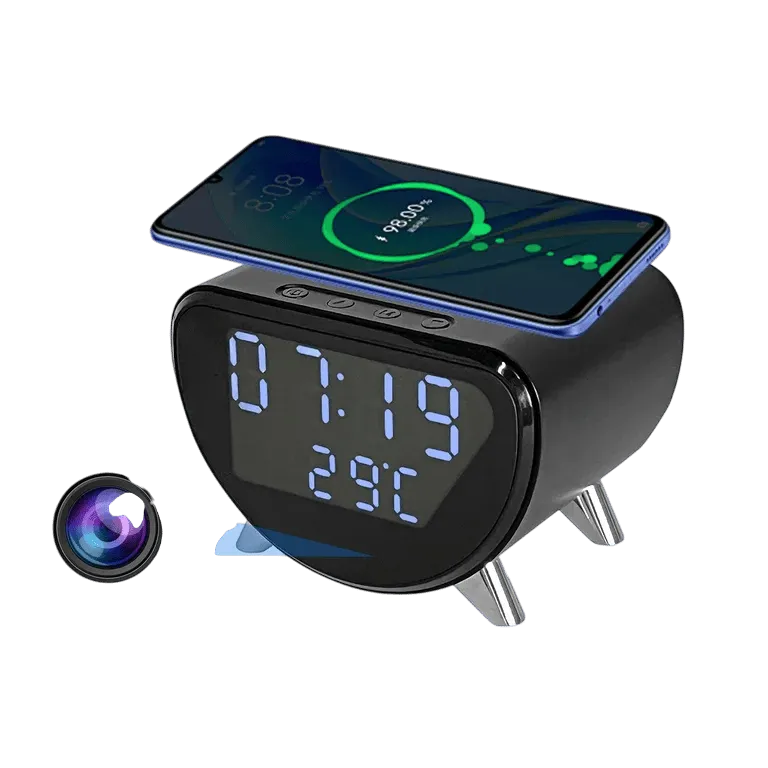 4K HD WiFi Mini Camera Clock | Motion Detection, Wireless Charging – AuraOfTech